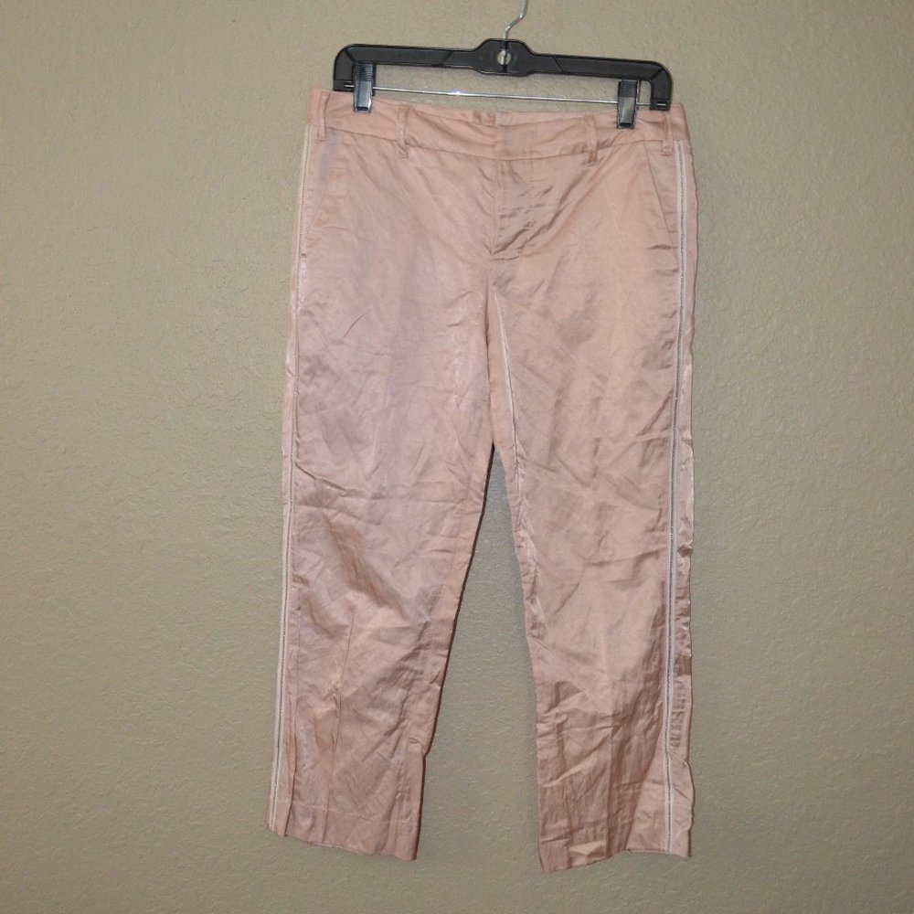 Sz 38 4 Zadig & Voltaire Pink Posh Satin Cropped Side Stripe Pants